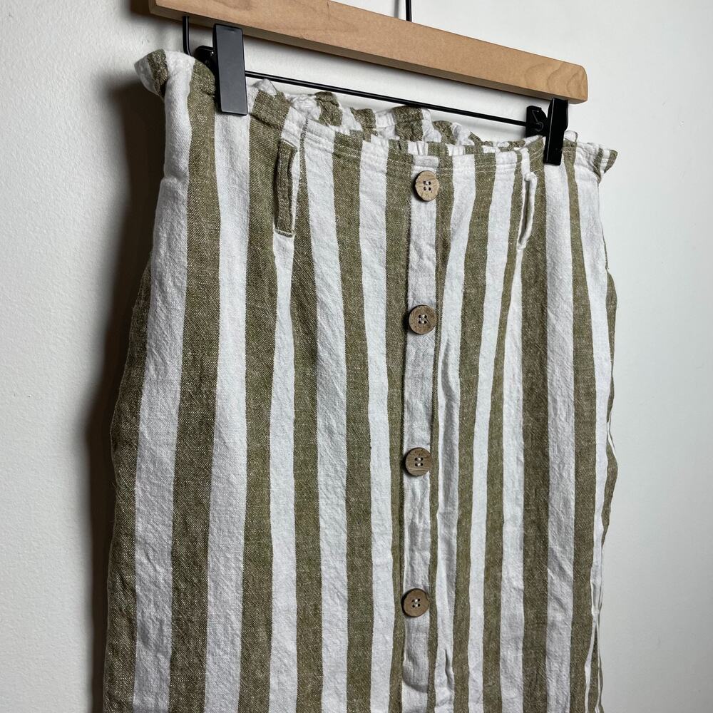 Love Tree Linen Blend Striped Skirt Medium Wood‎ Buttons Coastal Quiet Luxury - Picture 2 of 5